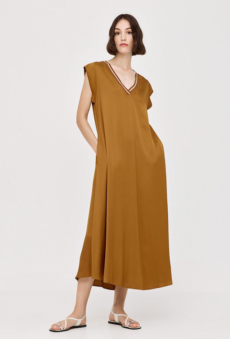 Satin dress with ribbed details Rust<br />(<strong>Access fashion</strong>)